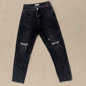 Black Ripped High Waisted Jean 25" Waist